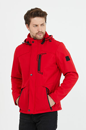 Mero Life Erkek Kırmızı Kapüşonlu Su Ve Rüzgar Geçirmez Softshell Mont